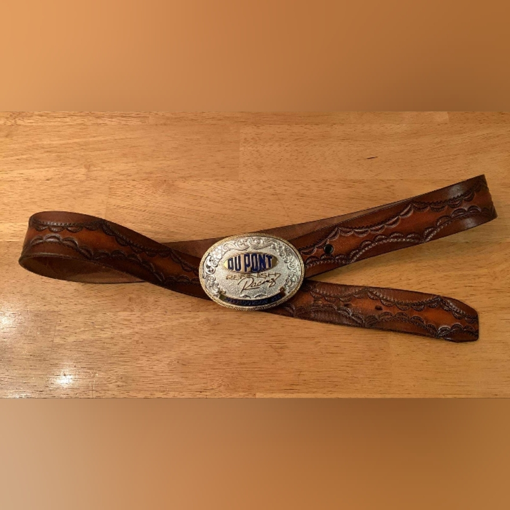 NASCAR Jeff Gordon DuPont Refinish Racing Silver Plate Buckle & 36" Cowhide Belt